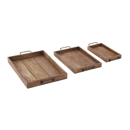 Rustic Brown Mango Wood Tray Set